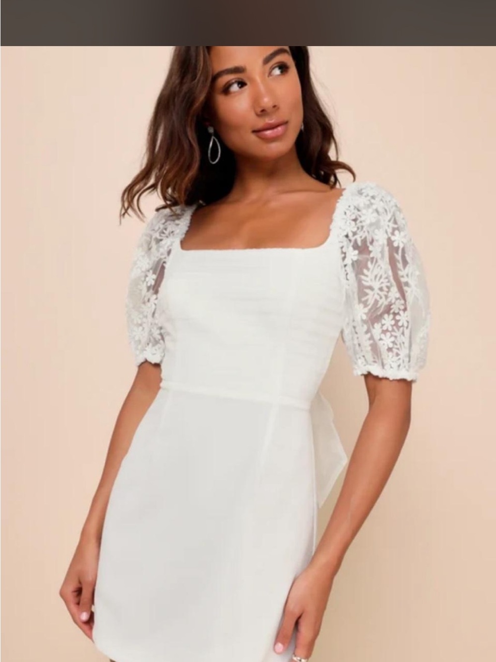 Lulu's White Square-Neck Puff Sleeve Mini Dress